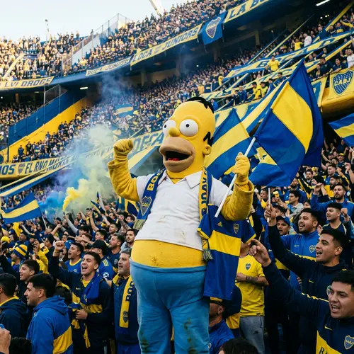 Boca Juniors Fan Dressed as Homer: Game Day Excitement