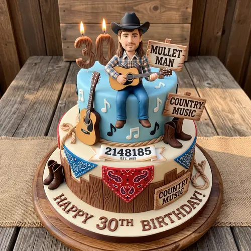 Country Music 30th Birthday Cake with Mullet