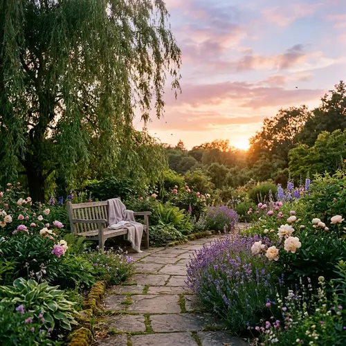 Tranquil Garden Sunset: Calming Colors Reduce Burnout