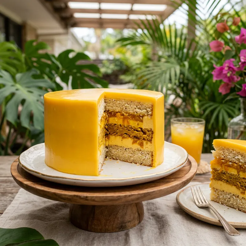 Trendy Tropical Cake with Mango and Coconut