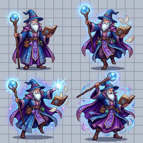 Whimsical Mage Sprite Sheet Character Design