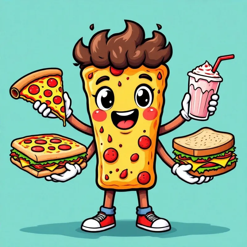 Playful Animated Food Mascot with Four Hands