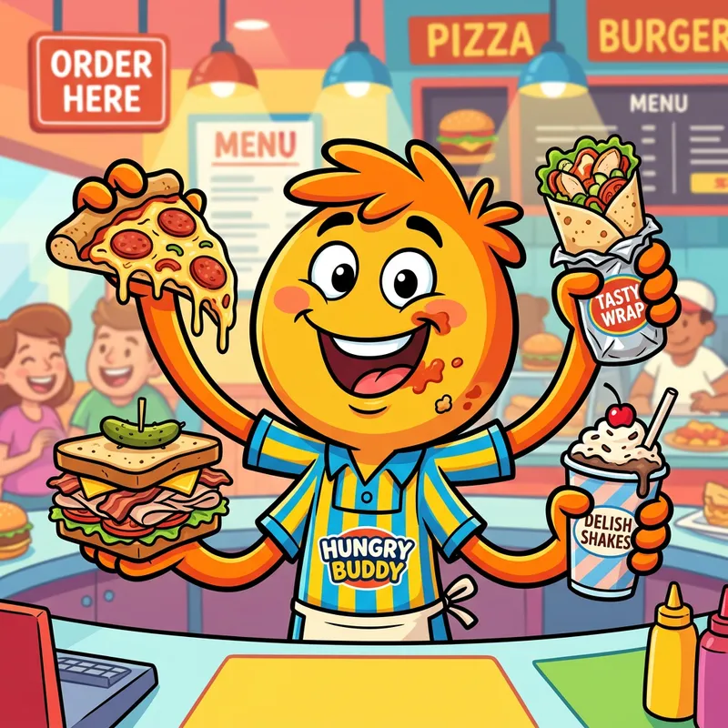 Playful Animated Food Mascot with Four Hands