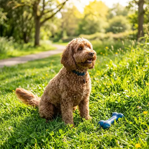 Adorable Brown Dog with Playful Eyes on Green Grass