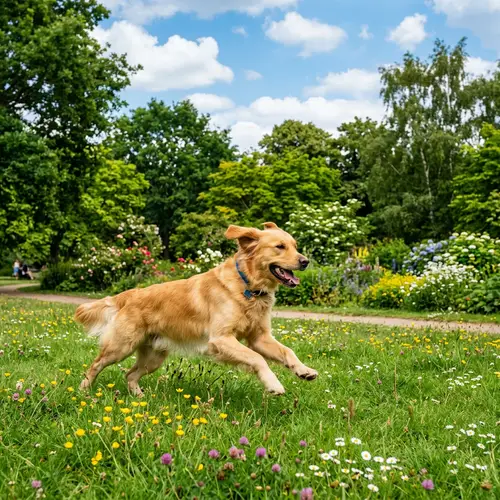 Energetic Dog Running in a Green Park