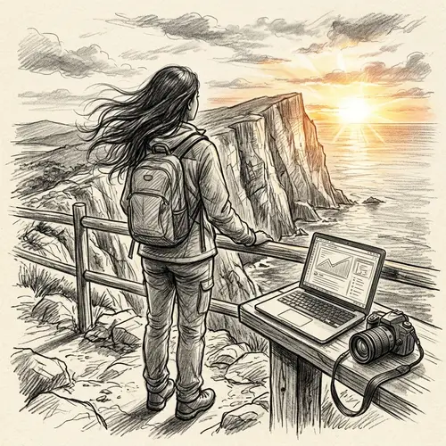 Sketched Adventure: South Asian Girl at Sunset