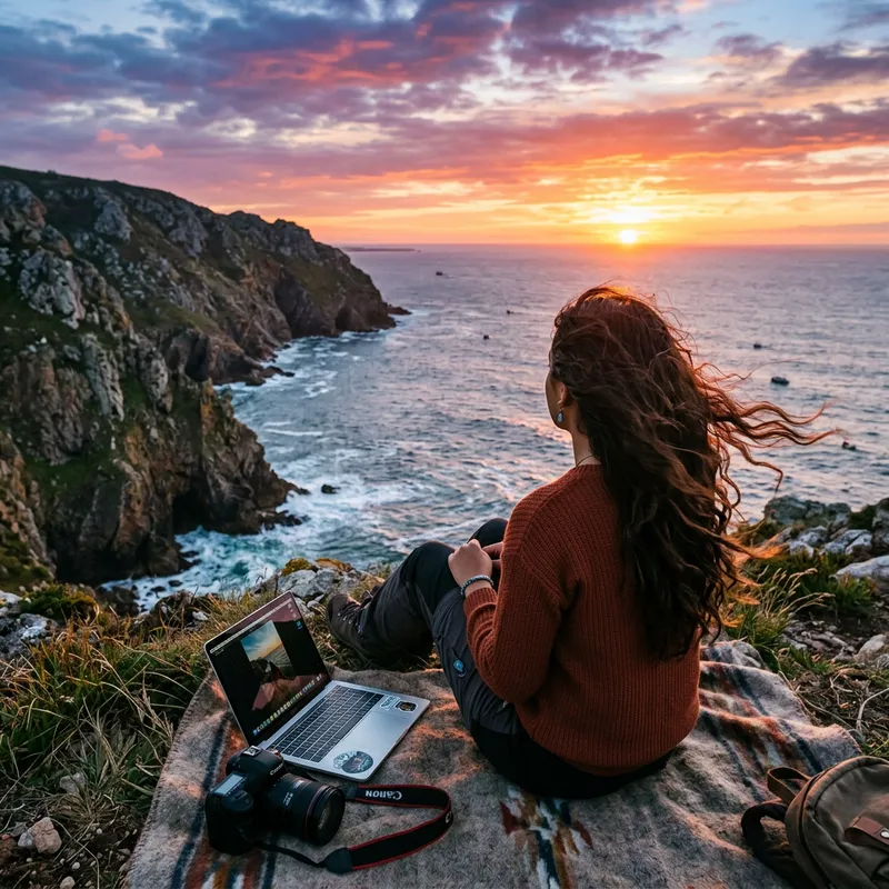 Sunset Reflections: 18-Year-Old Explorer by the Cliff