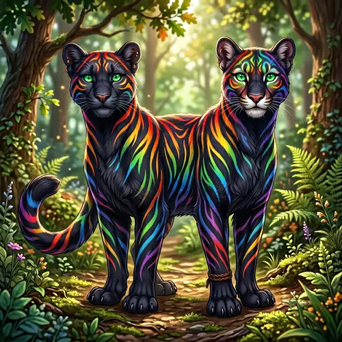 Female Cougar Fursona Design with Rainbow Patterns - Aesthetic and Colorful