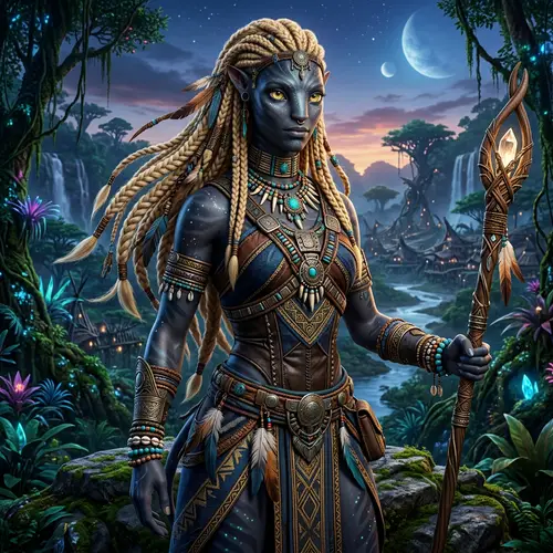 3D Avatar Woman | Blonde Hair & Dark Skin Fantasy Art
