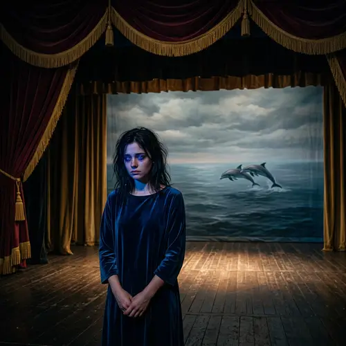 Solitary Figure's Internal Struggle | Dolphins as Symbol