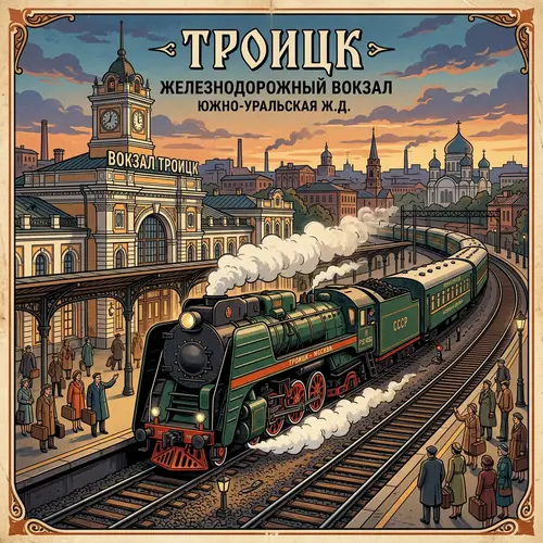 Retro Train at Troitsk Railway Station