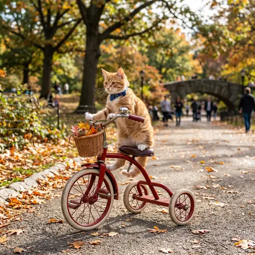 Cat Riding Three-Wheeled Bicycle | Fun Animal Transportation