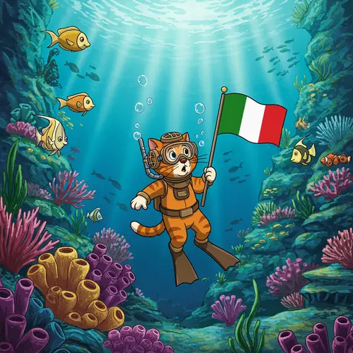 Disney Style Cartoon of Cat in Diving Gear