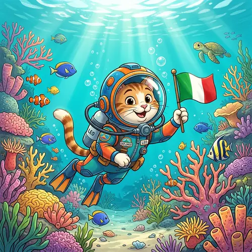 Disney Style Cartoon of Cat in Diving Gear