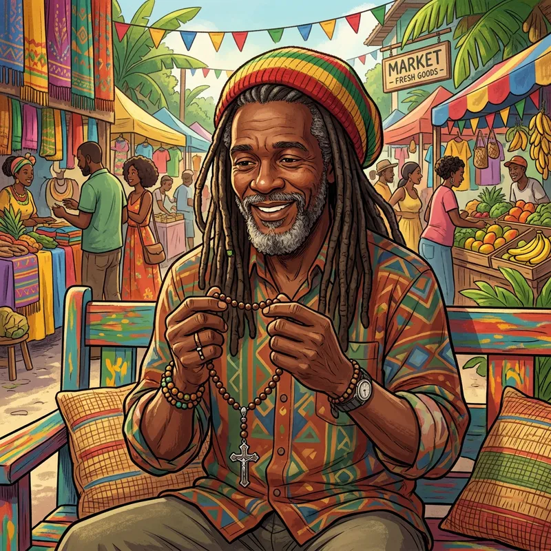 Vibrant Animated Man with Rosary and Dreads Vibrant Animated Man with Rosary and Dreads