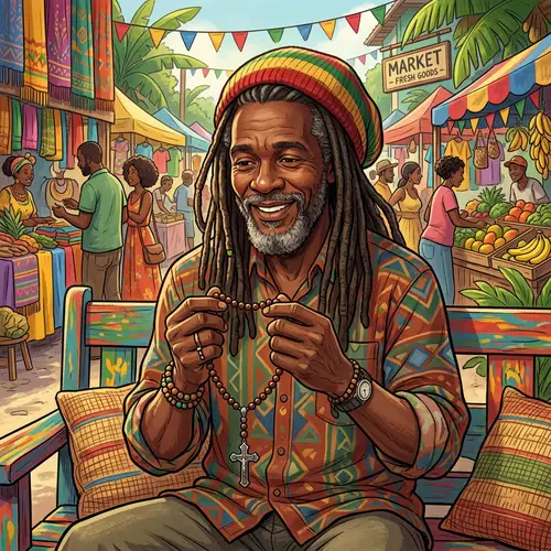 Vibrant Animated Man with Rosary and Dreads