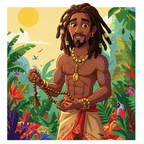 Vibrant Animated Man with Rosary and Dreads