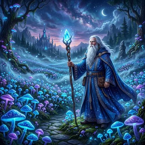 Enchanting Twilight: A Wizard's Mushroom Realm