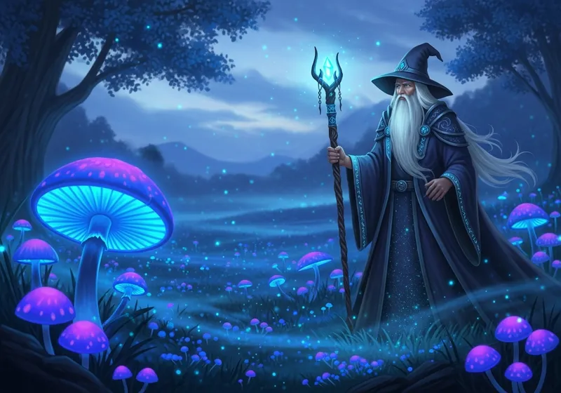 Enchanting Twilight: A Wizard's Mushroom Realm