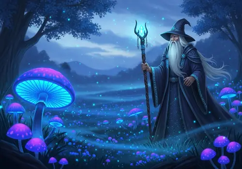 Enchanting Twilight: A Wizard's Mushroom Realm