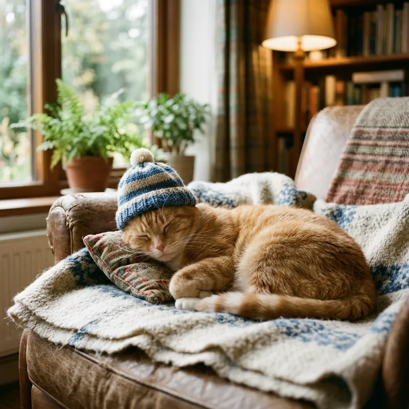 Relaxed Cat with Hat - Purrfect Moments