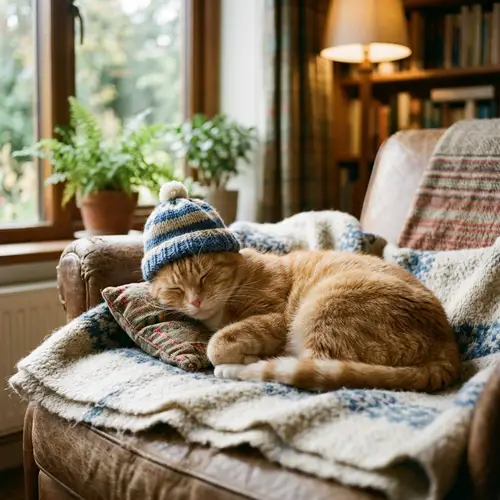 Relaxed Cat with Hat - Purrfect Moments