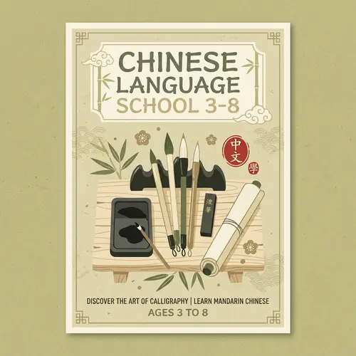 Chinese Language School Poster 3-8 | Vintage Design