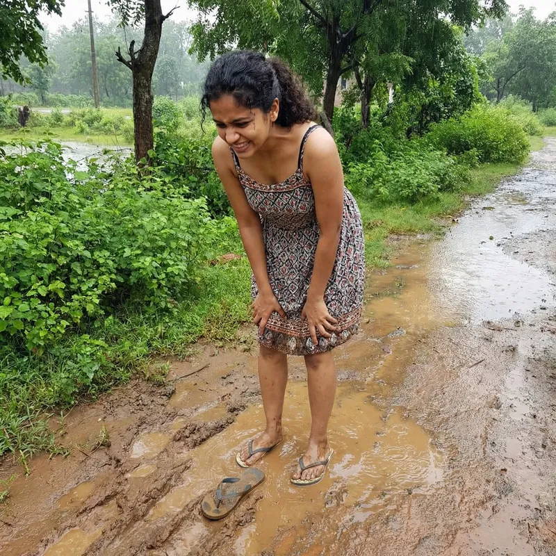 South Asian Girl Stuck in Mud | Shocked Flip-Flops Scene