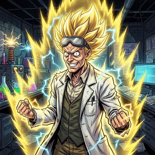 Mad Scientist with Blond Hair Hits Super Saiyan Mode