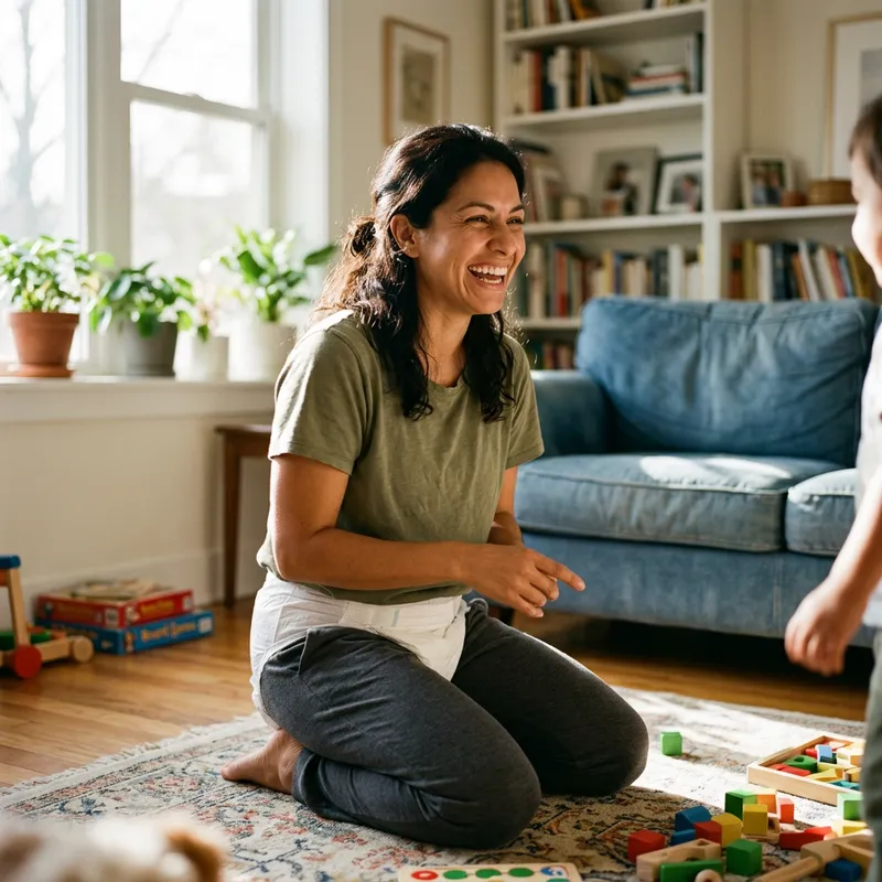 Hispanic Woman Laughing in Joyful Baby Diaper Scene Hispanic Woman Laughing in Joyful Baby Diaper Scene