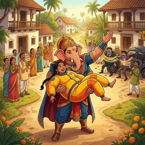 Superhero Ganesha Saves Woman in Inflated Attire | Animated Scene