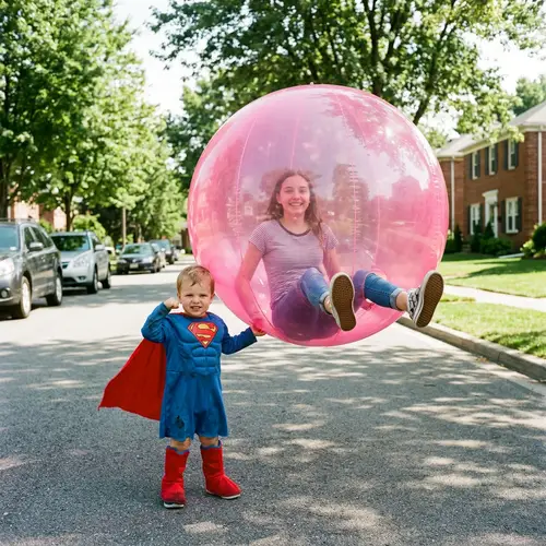 Toddler Superhero Saves Teen Girl in Fun Water-Filled Balloon Costume