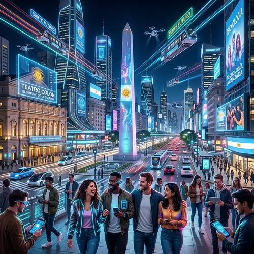 Futuristic Argentina: Neon Skyscrapers & Digital Diversity