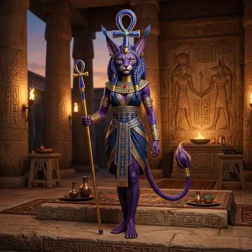 Majestic Deity: Feline-Humanoid Being Inspired by Egyptian Mythology