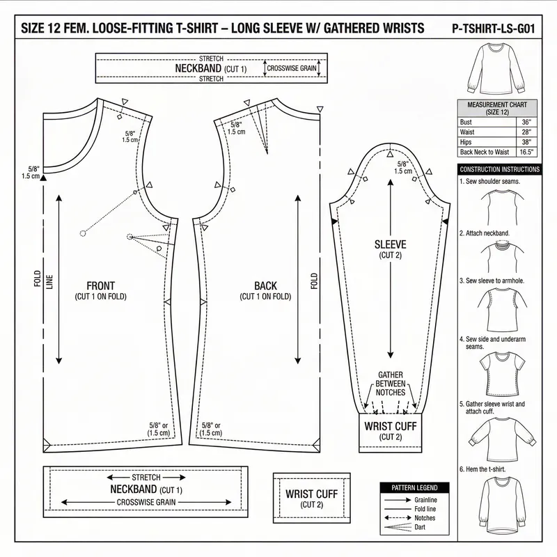 Professional T-Shirt Sewing Pattern for Women Size 12