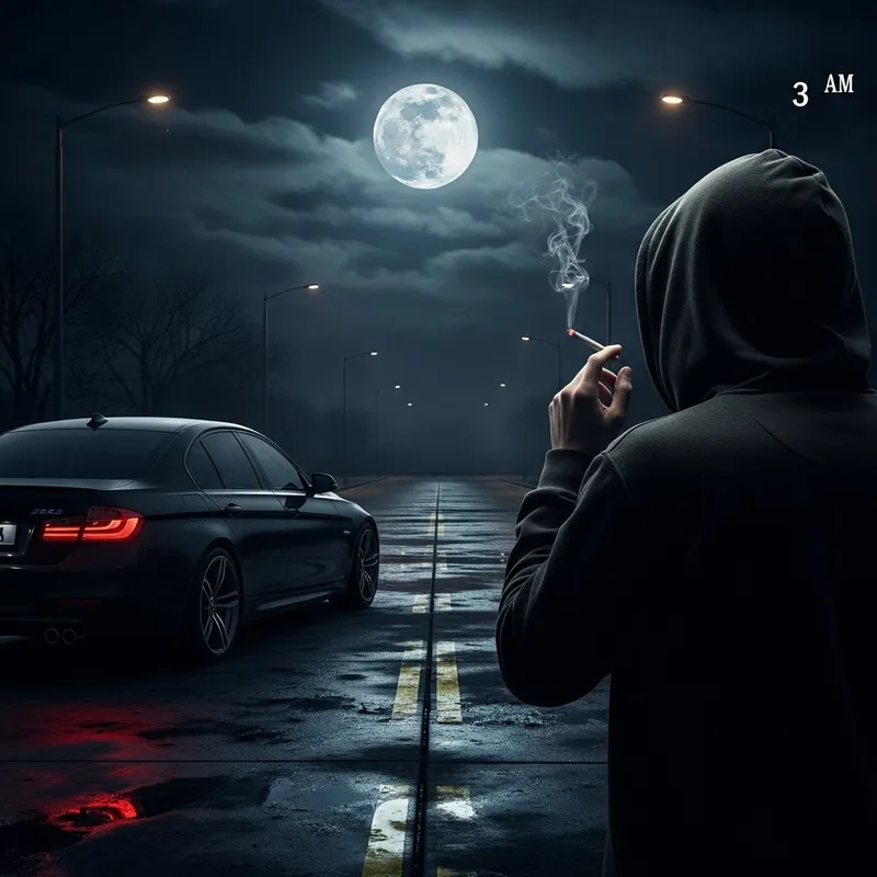 Moody Trap Cover Art with BMW and Dark Alley Scene Moody Trap Cover Art with BMW and Dark Alley Scene