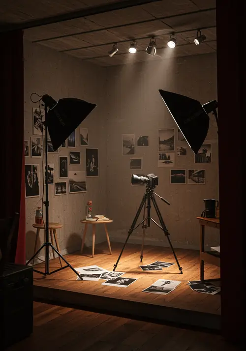 Mysterious Room with Camera and Tripod