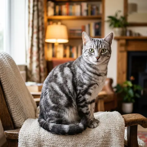 Gray and White Striped Domestic Cat | Sleek Feline Image