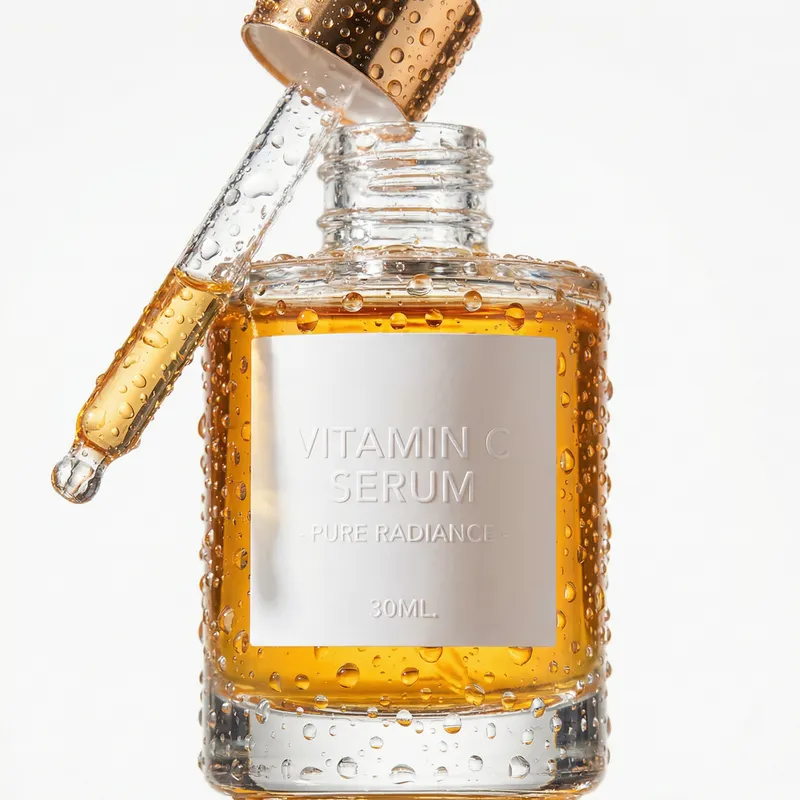 Vitamin C Serum Glass Bottle Sparkling Droplets Macro Photography