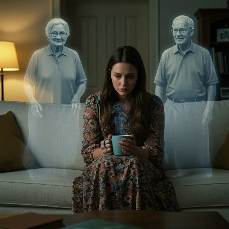 Melancholic Woman Reflects on Family Spirits