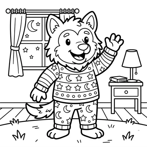 Friendly Werewolf Pajama Coloring Page