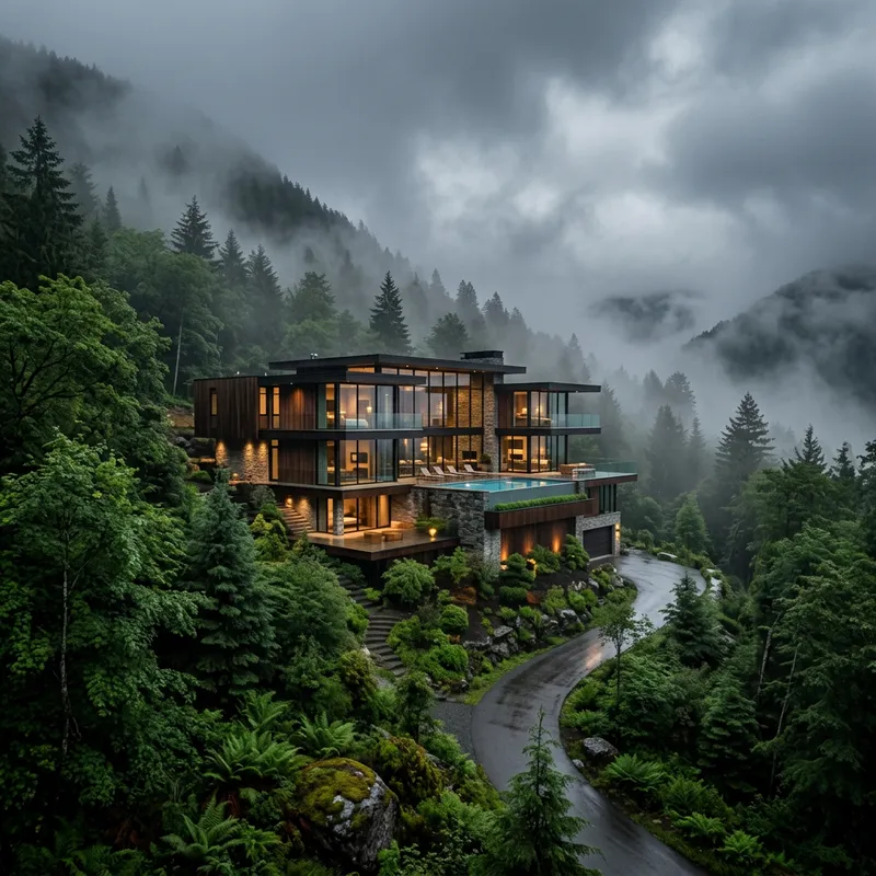 Modern Mountain Mansion Surrounded by Lush Forest Modern Mountain Mansion Surrounded by Lush Forest