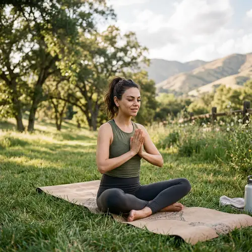 Mila Kunis Practicing Yoga Outdoors