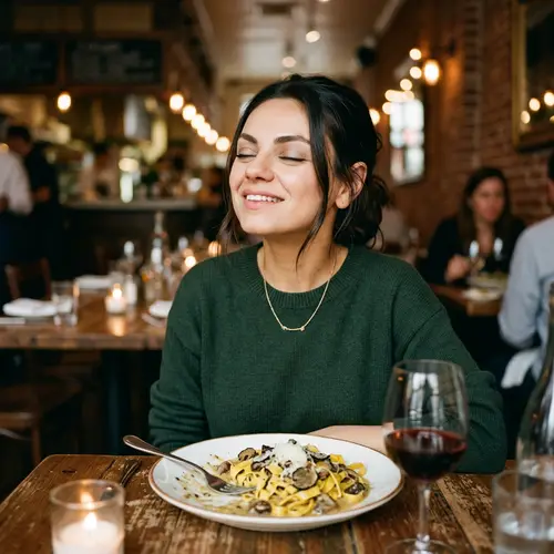 Mila Kunis Enjoying a Delicious Meal