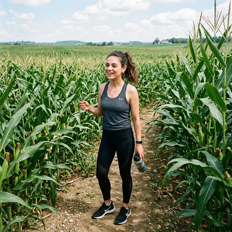 Mila Kunis in Workout Apparel in a Corn Field