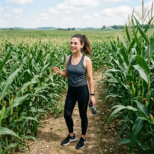 Mila Kunis in Workout Apparel in a Corn Field