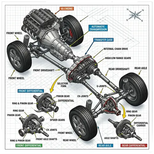 Detailed 3D Isometric View of Four-Wheel Drive Transmission System