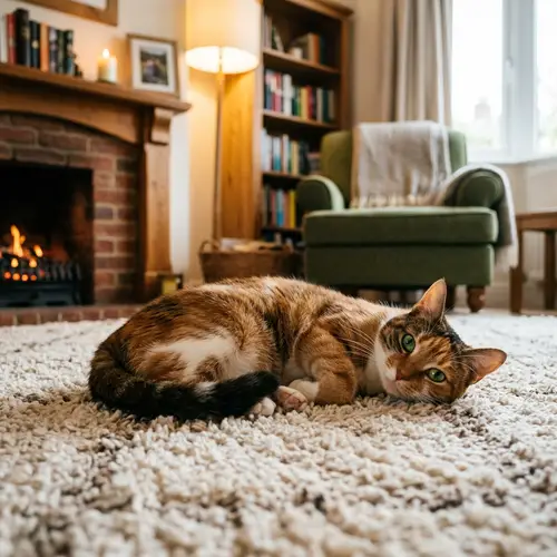 Realistic Cat Image: Relaxing in a Cozy Room