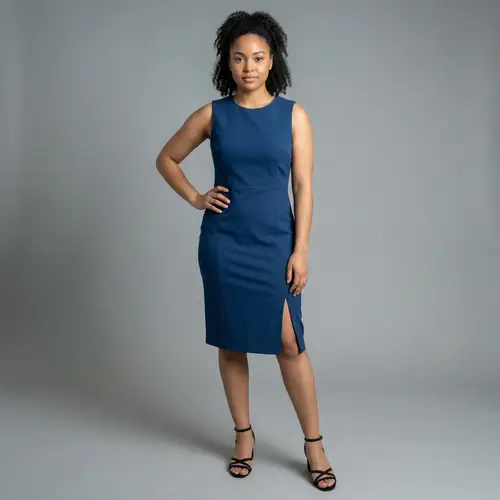 Confident Curvy Model in Elegant Blue Dress