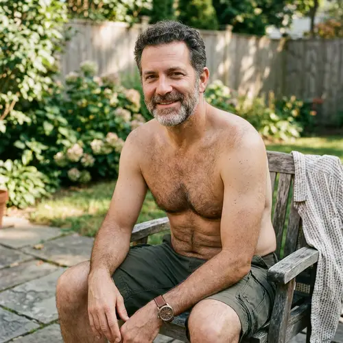 Shirtless Man with Hairy Chest Photo